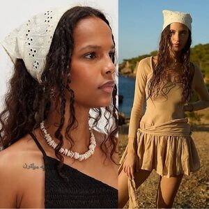 Free People Ethereal Dainty Cottage Bohemian Claro Eyelet Hair Scarf Ivory NWT